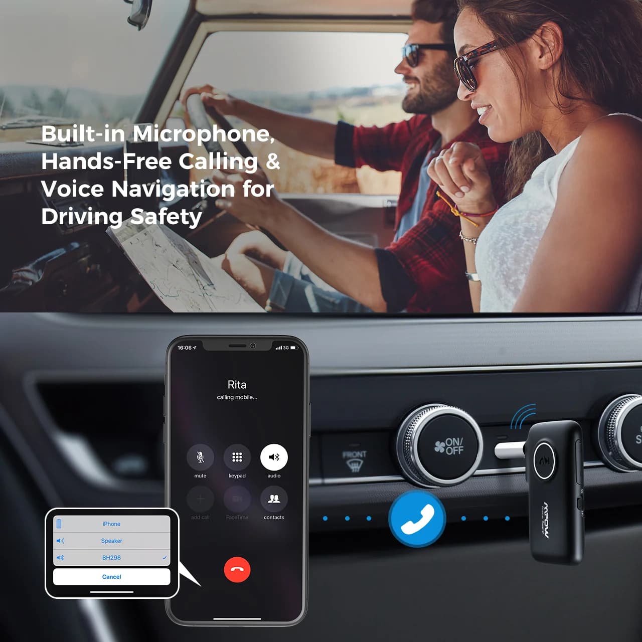 گیرنده بلوتوث خودرو Mpow با اتصال AUX و بلوتوث 5.0 | Mpow BH298A Bluetooth Aux Adapter — تصویر ۴