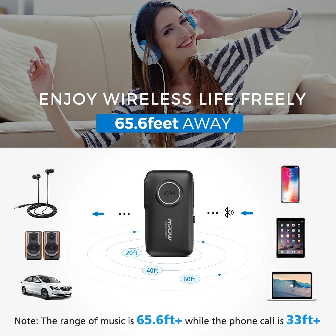 گیرنده بلوتوث خودرو Mpow با اتصال AUX و بلوتوث 5.0 | Mpow BH298A Bluetooth Aux Adapter — تصویر ۷