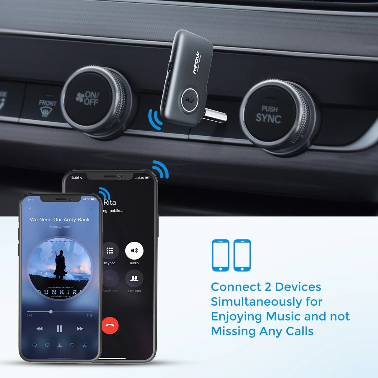 گیرنده بلوتوث خودرو Mpow با اتصال AUX و بلوتوث 5.0 | Mpow BH298A Bluetooth Aux Adapter — تصویر ۸