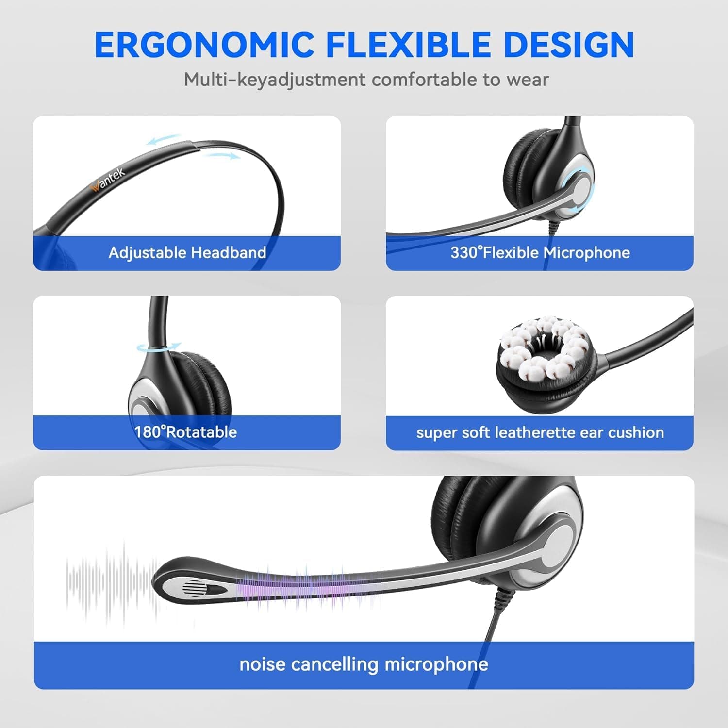 هدست تک‌گوش اداری وانتک | Wantek Mono USB Headset A600 — تصویر ۳