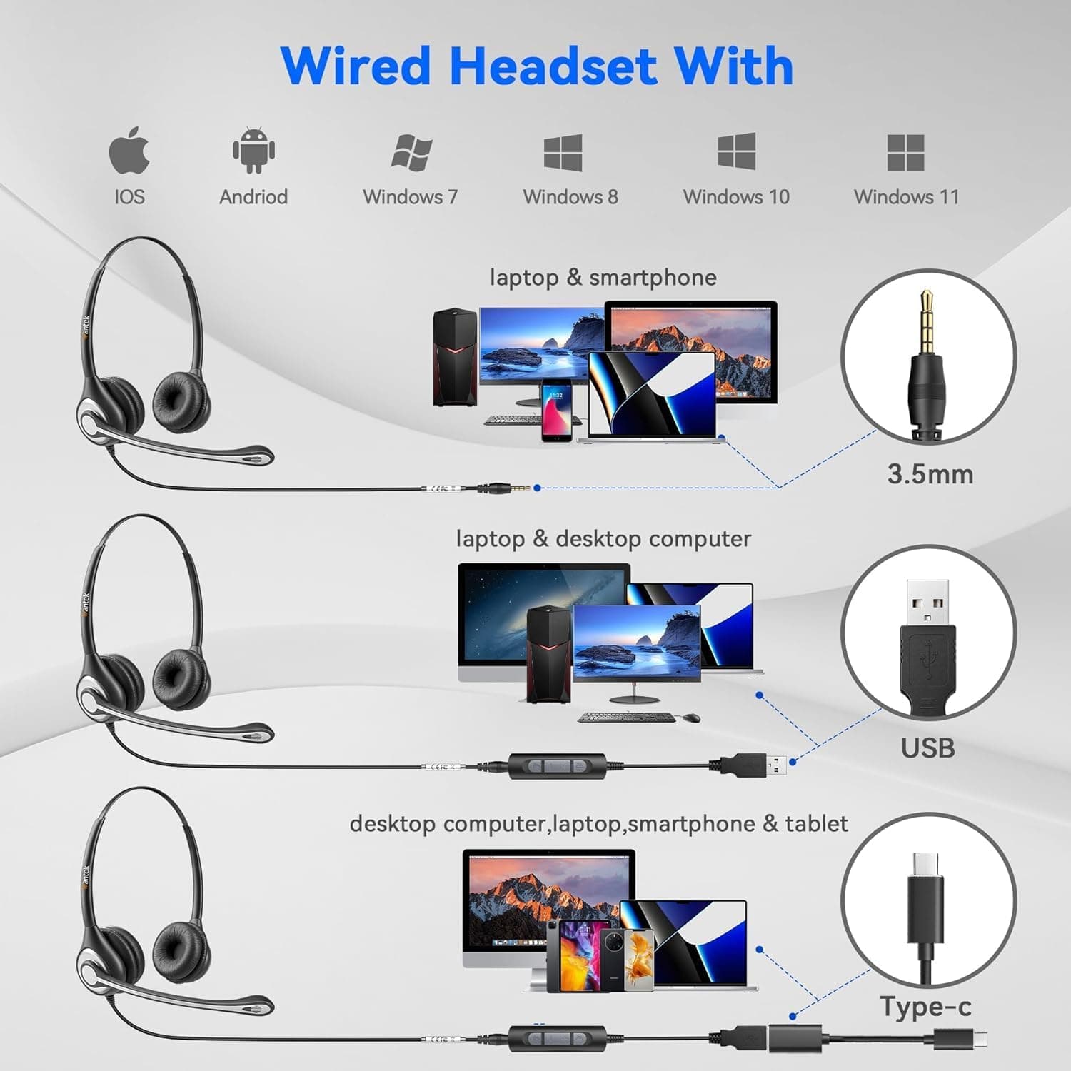 هدست تک‌گوش اداری وانتک | Wantek Mono USB Headset A600 — تصویر ۶