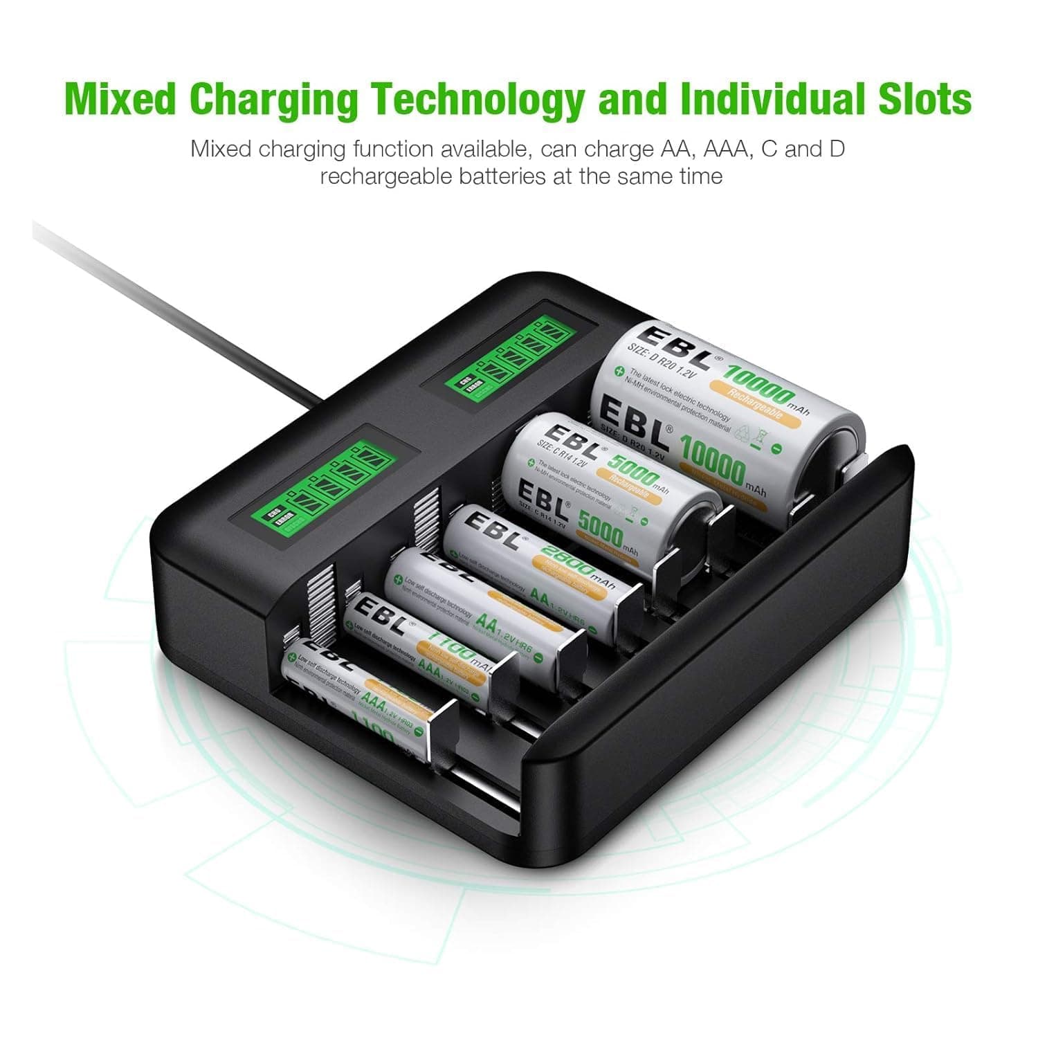 شارژر باتری همه کاره با نمایشگر LCD Universal Battery Charger برند EBL — تصویر ۱۱