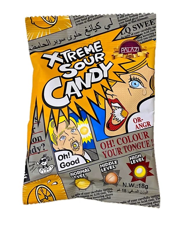 آبنبات ترش پالازی مدل xtreme sour candy طعم پرتقال – 18 گرم