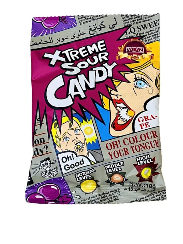 آبنبات ترش پالازی مدل xtreme sour candy طعم انگور – 18 گرم