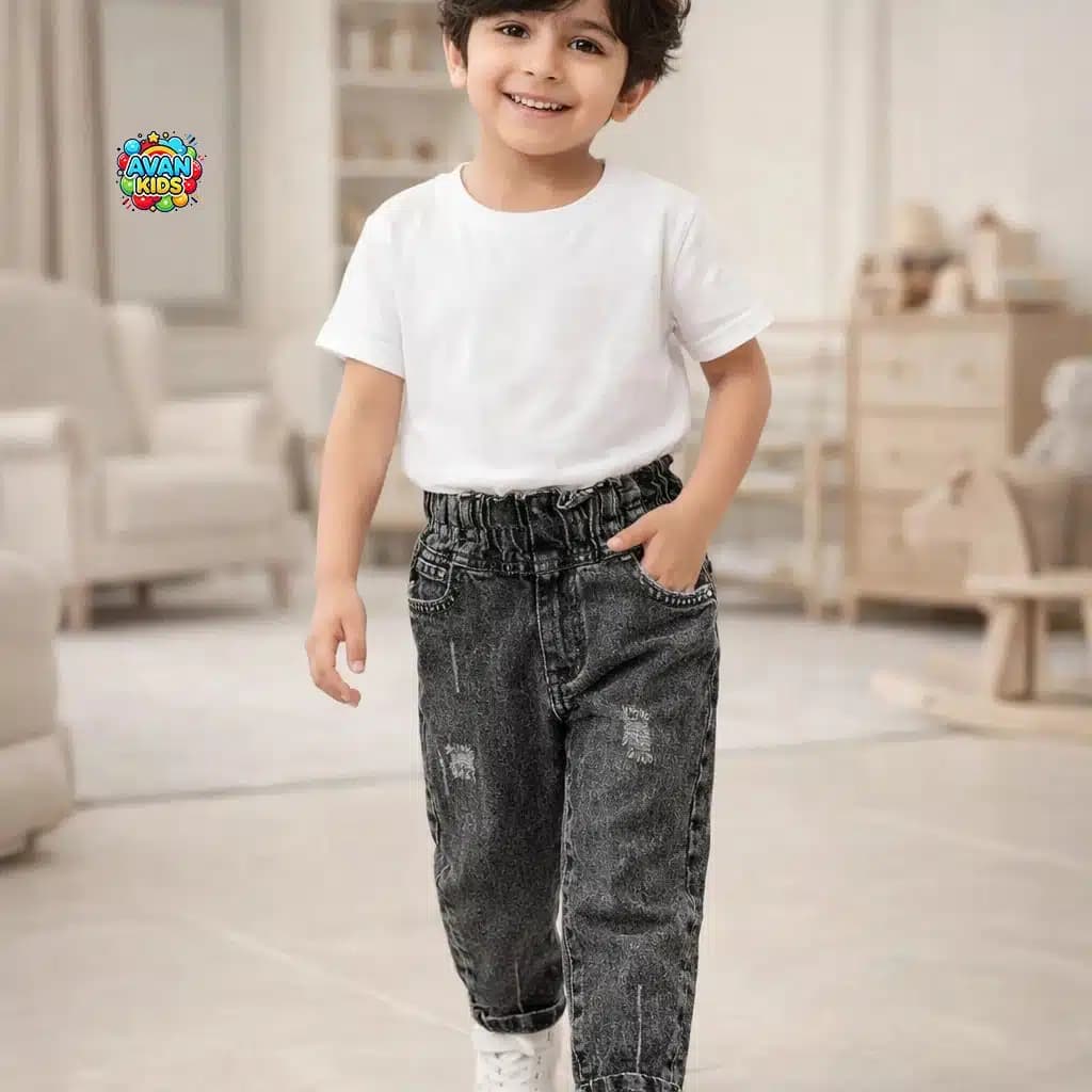 شلوار مام استایل زغالی بچه گانه 4461 — تصویر ۲