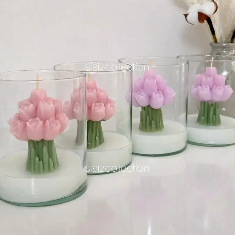 شمع شات شیشه‌ای دسته گل