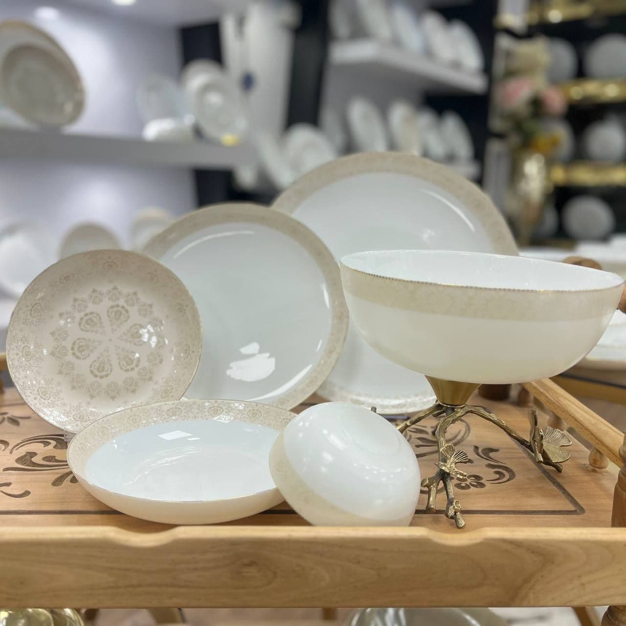 سرویس 26 پارچه ارکوپال گرد دیوالی طرح کاریشما عسلی