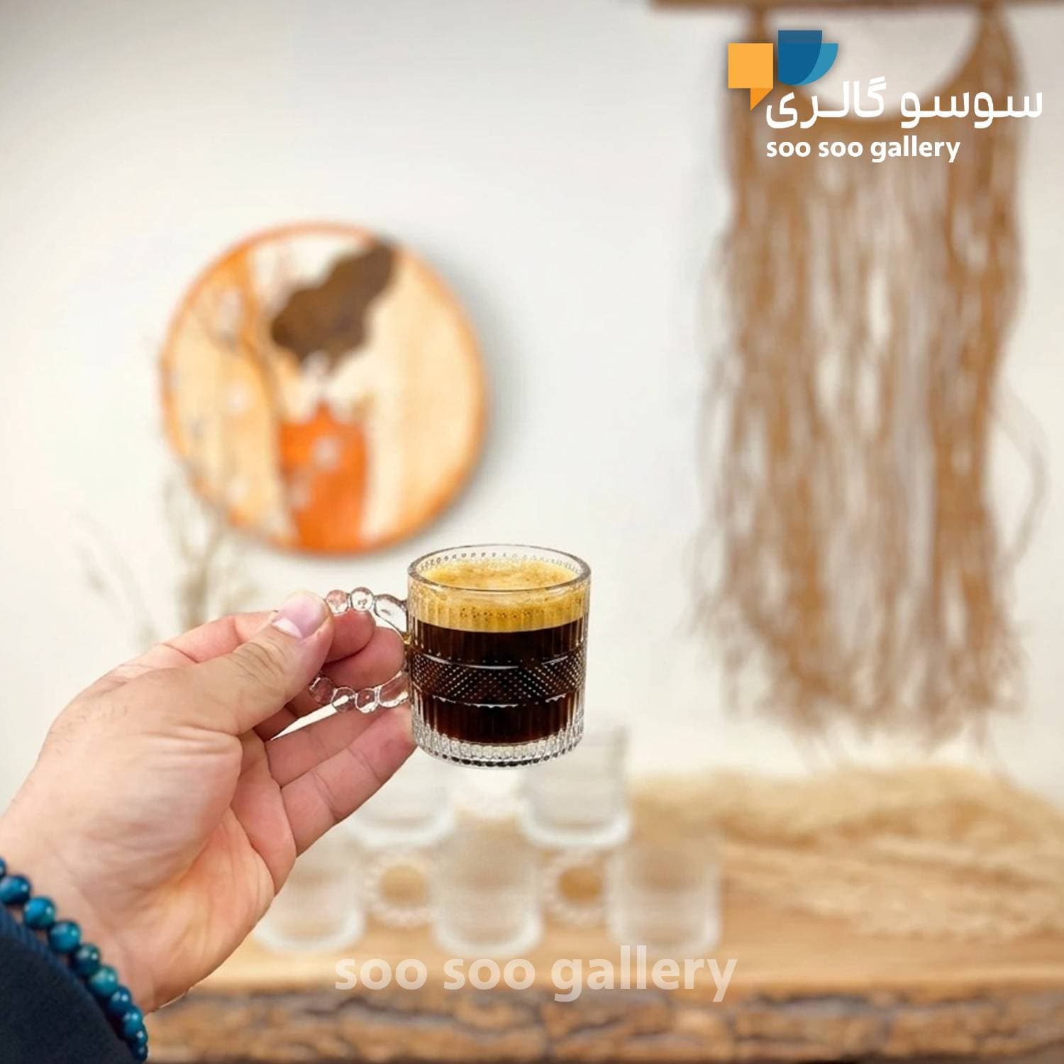 فنجان دسته مرواریدی طرح دار بسته 6 عددی جعبه کادویی — تصویر ۳