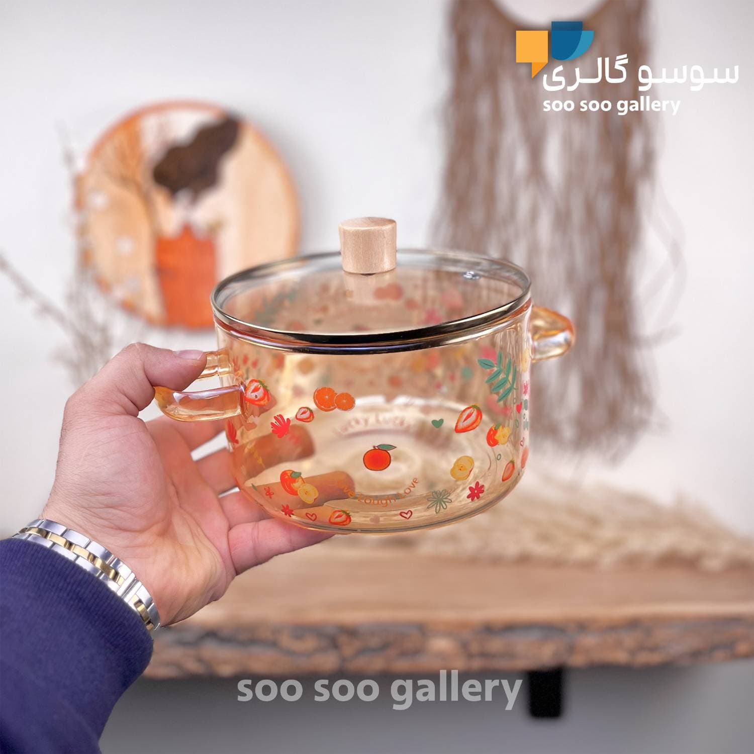 قابلمه پیرکس طرح میوه شعله مستقیم — تصویر ۳