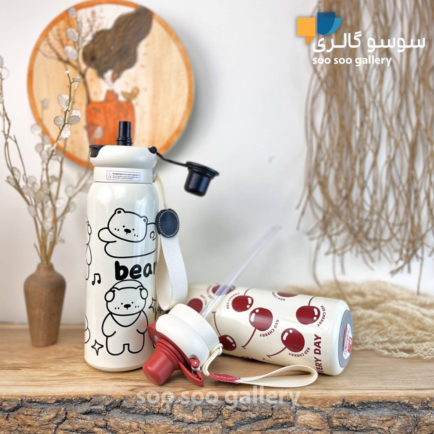 قمقمه استیل کودک طرح فانتزی آلبالو و خرس 620 میلی لیتر — تصویر ۵