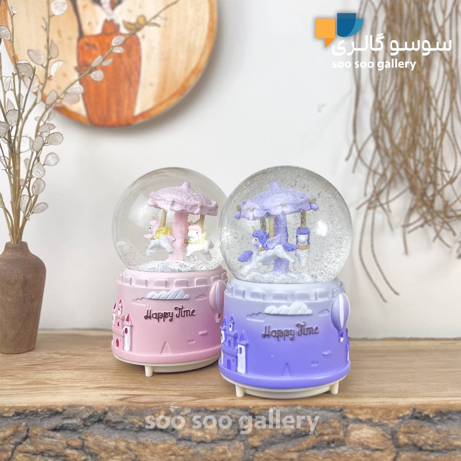 گوی موزیکال یونیکورن طرح کاروسل پمپی HAPPY TIME — تصویر ۵
