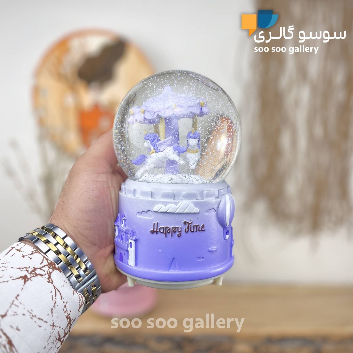 گوی موزیکال یونیکورن طرح کاروسل پمپی HAPPY TIME — تصویر ۷