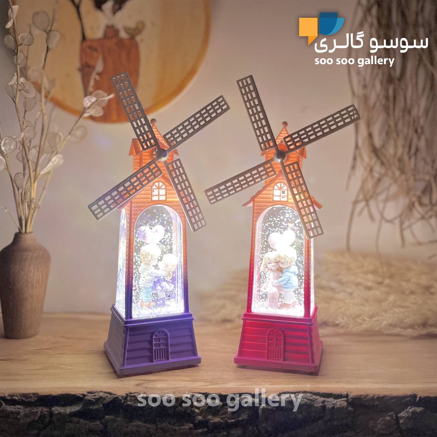 آسیاب بادی موزیکال چراغ دار طرح عاشقانه — تصویر ۷