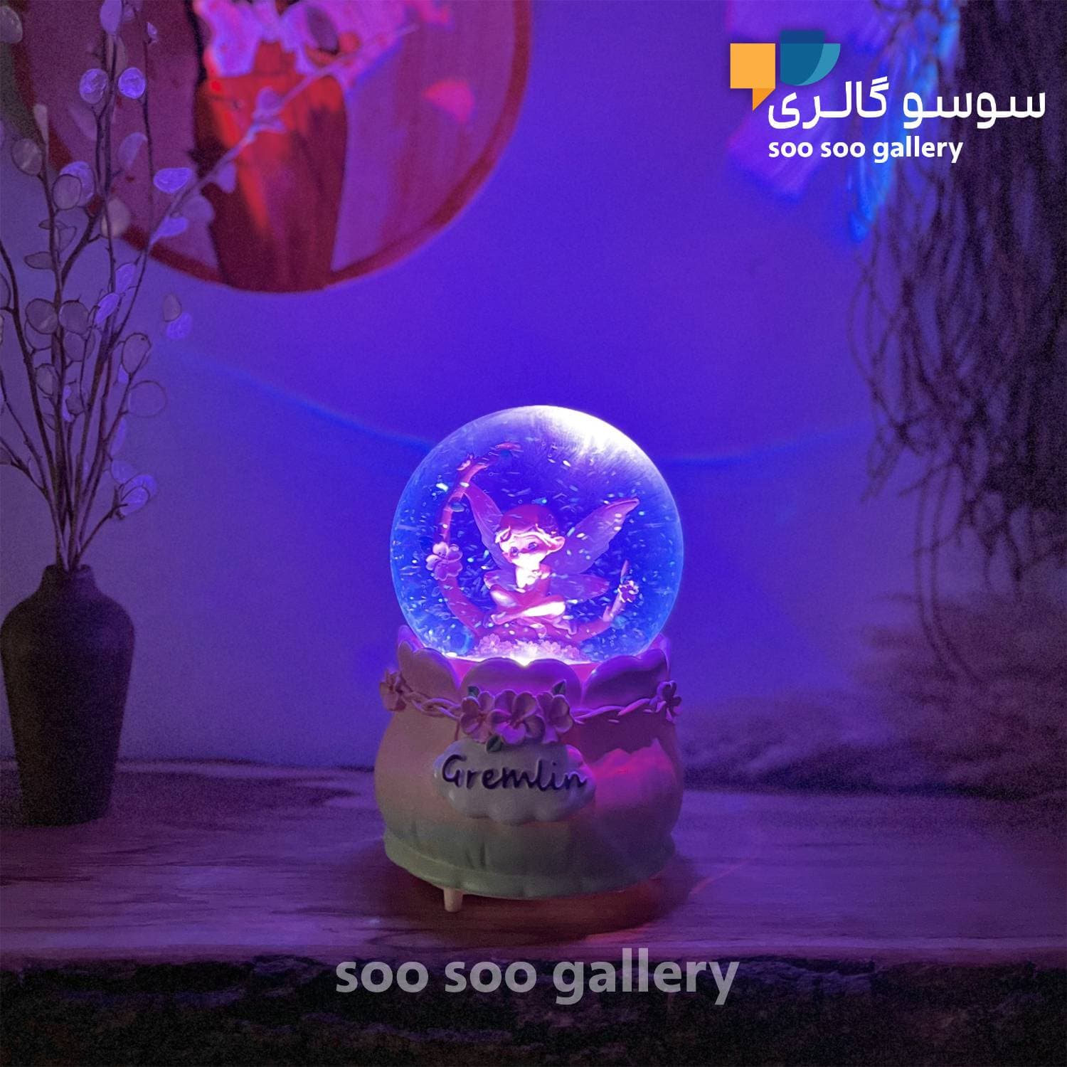 گوی موزیکال دخترانه طرح فرشته بالدار و شکوفه صورتی — تصویر ۶