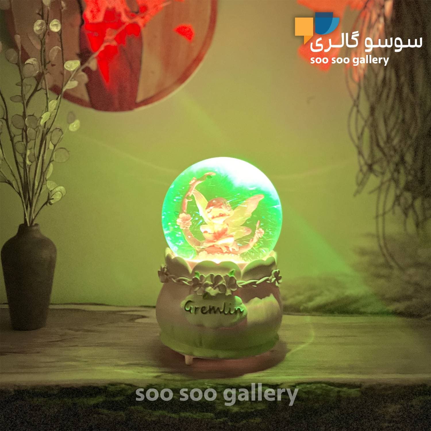 گوی موزیکال دخترانه طرح فرشته بالدار و شکوفه صورتی — تصویر ۷
