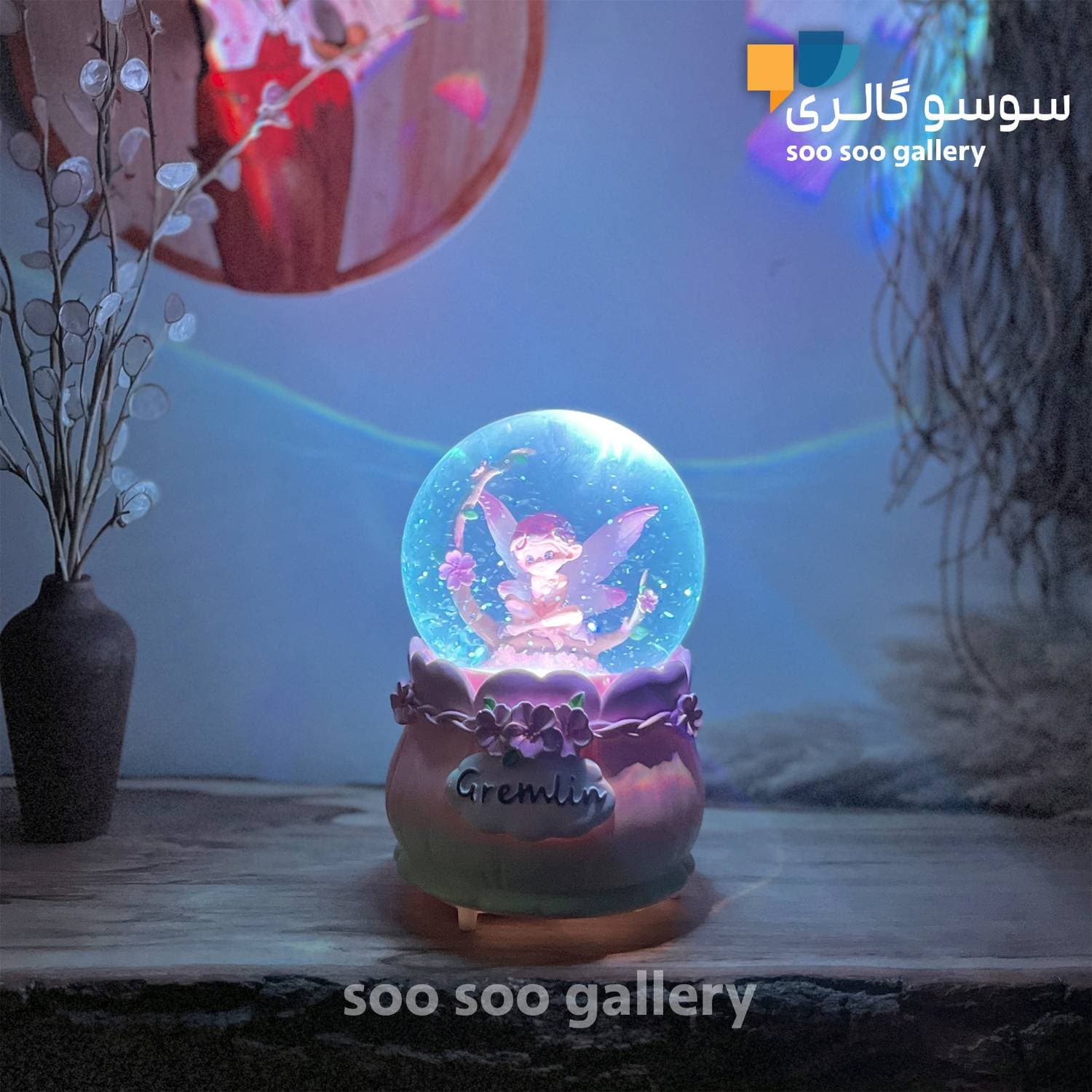گوی موزیکال دخترانه طرح فرشته بالدار و شکوفه صورتی — تصویر ۸
