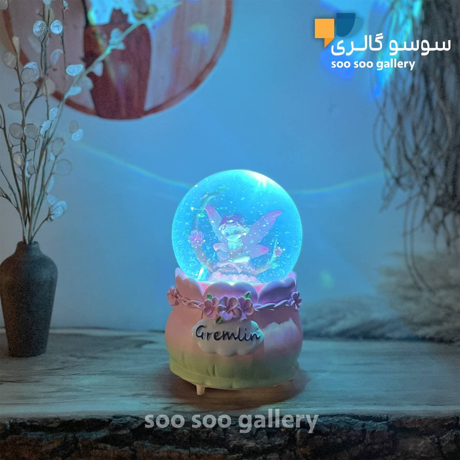 گوی موزیکال دخترانه طرح فرشته بالدار و شکوفه صورتی — تصویر ۹