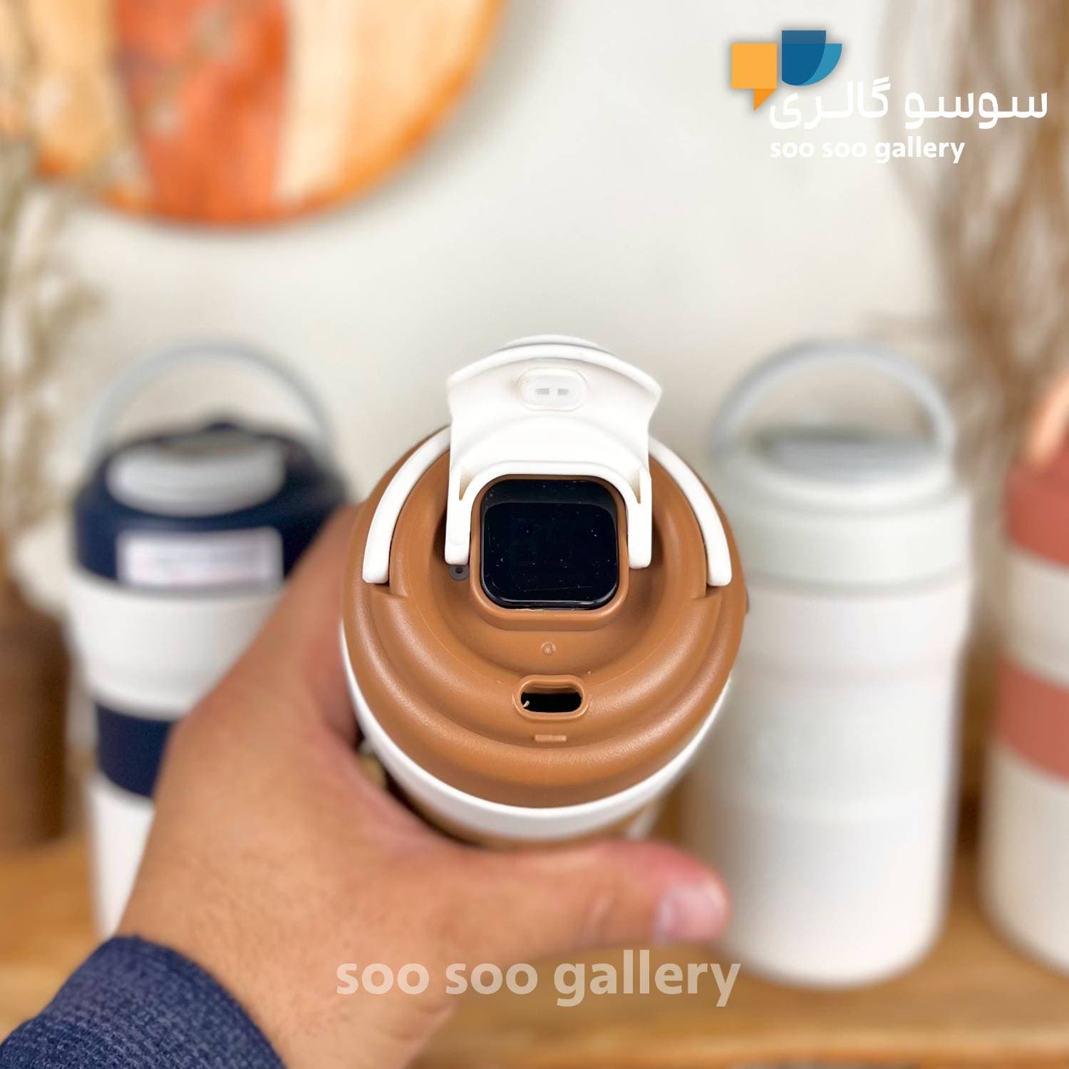 تراول ماگ درجهدار دورسیلیکونی کافی دسته دار — تصویر ۴