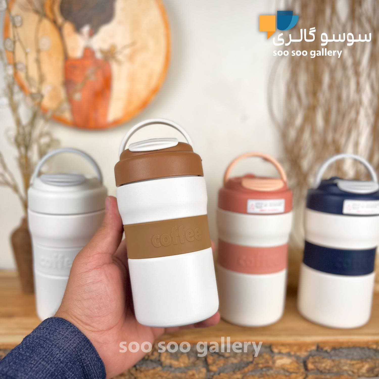 تراول ماگ درجهدار دورسیلیکونی کافی دسته دار — تصویر ۷