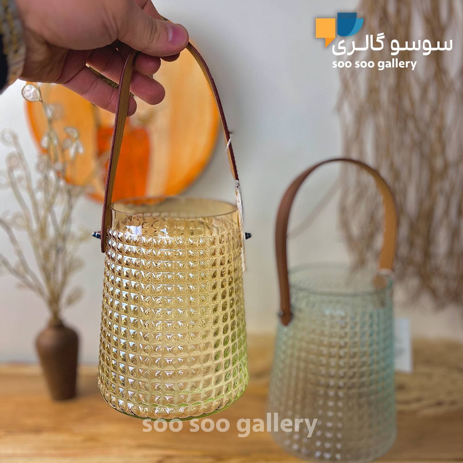 گلدان شیشه ای دسته چرمی هیرا (یخدان) — تصویر ۵