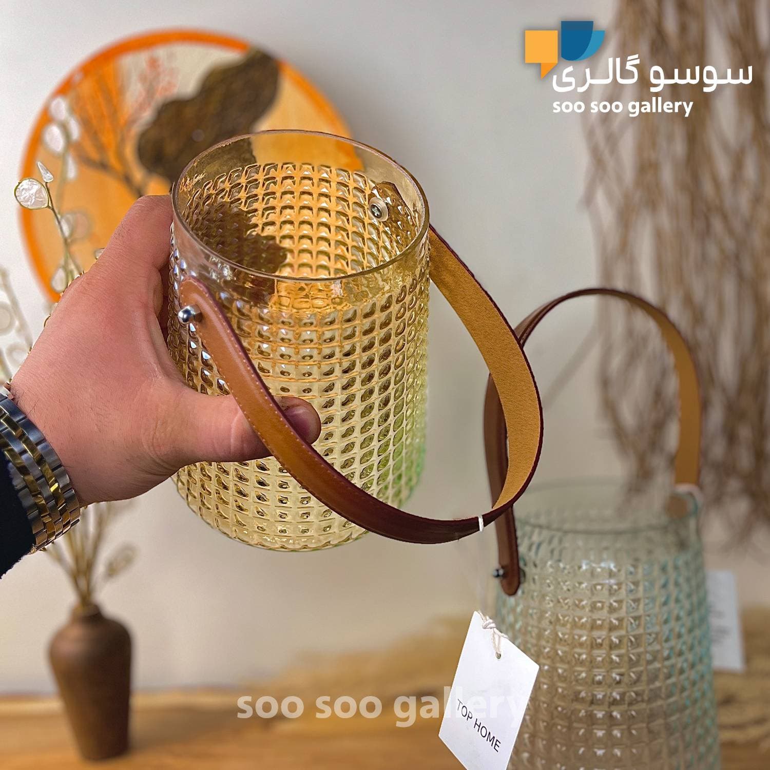 گلدان شیشه ای دسته چرمی هیرا (یخدان) — تصویر ۷