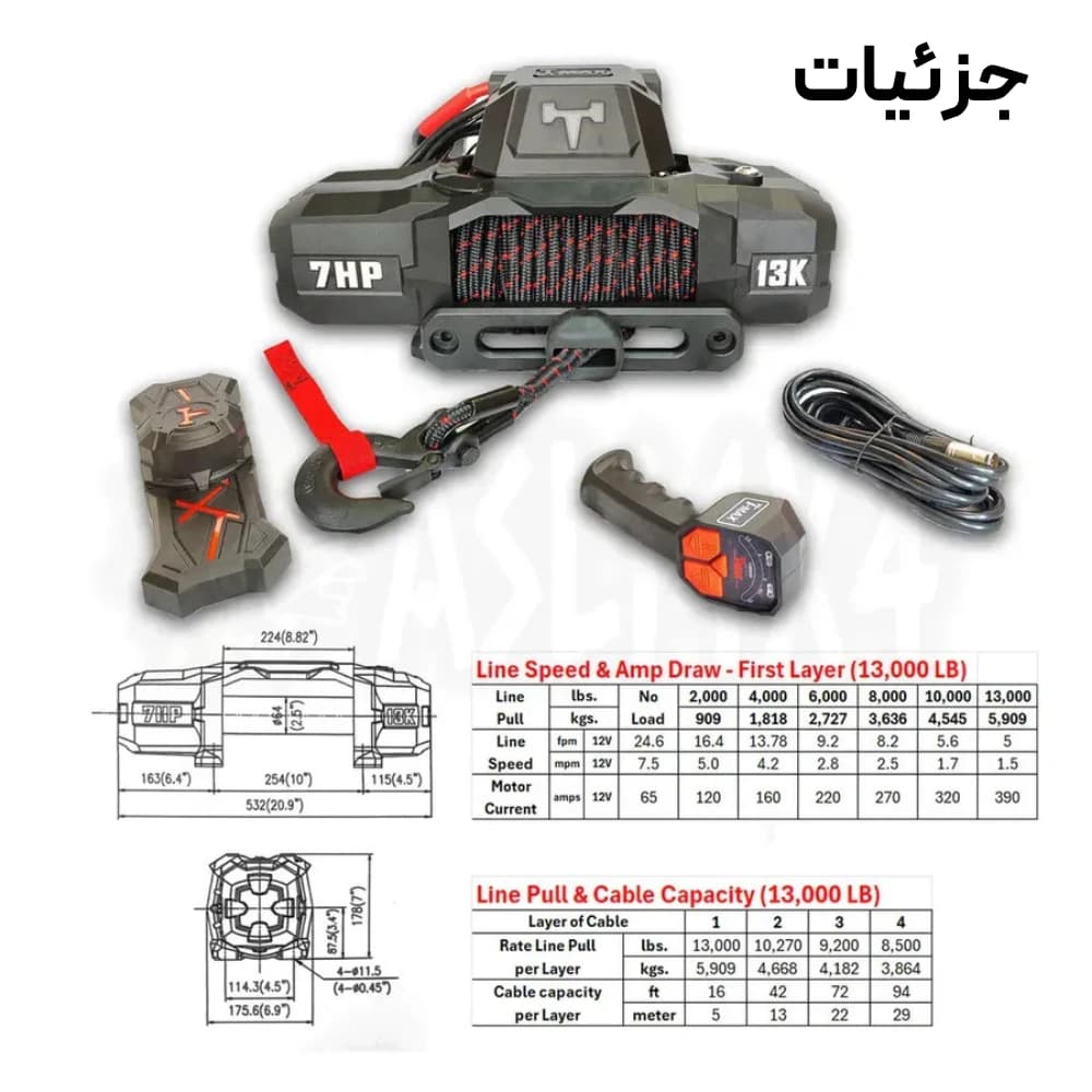 وینچ 13000 الیافی T-MAX سری New X-power مدل EWI13000 با سیم بکسل مصنوعی ۱۲ ولت (۵.۹ تن) — تصویر ۸