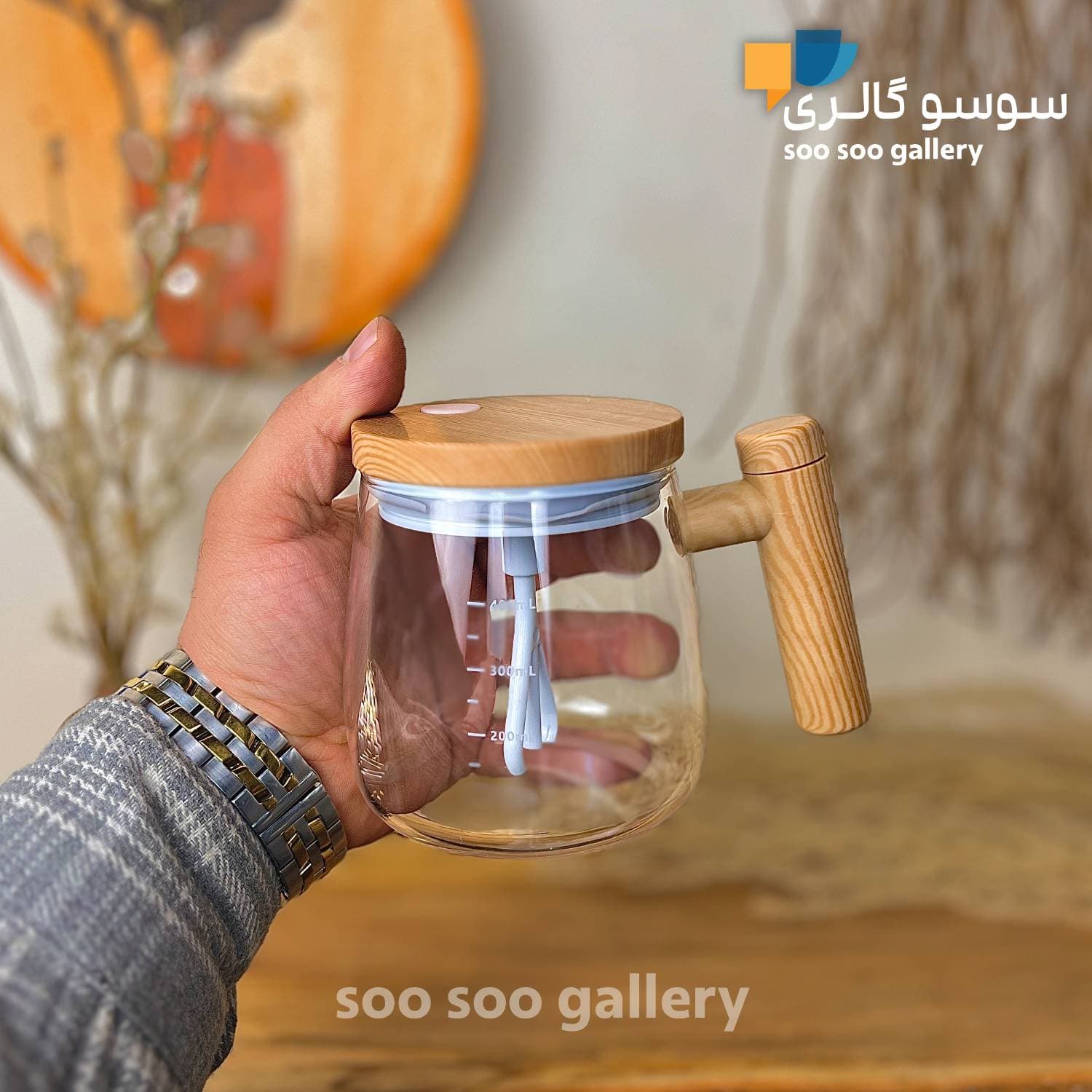 ماگ همزن دار پیرکس طرح چوب 400 میلی لیتر — تصویر ۴
