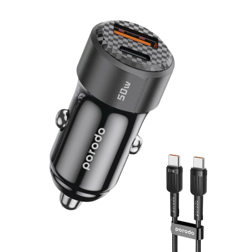 شارژر فندکی 50 وات پرودو مدل PD-CC50WC، با دو پورت PD 20W و QC 30W + کابل Type-C