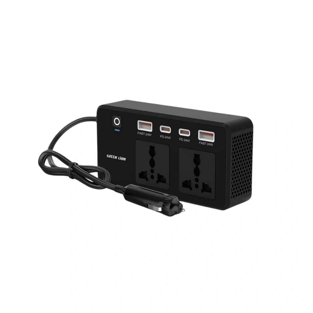 اینورتر 200 وات گرین لاین مدل Green Lion GC-200، شارژ سریع با 2 پریز AC و 4 پورت USB، مناسب سفر و خودرو — تصویر ۱۲