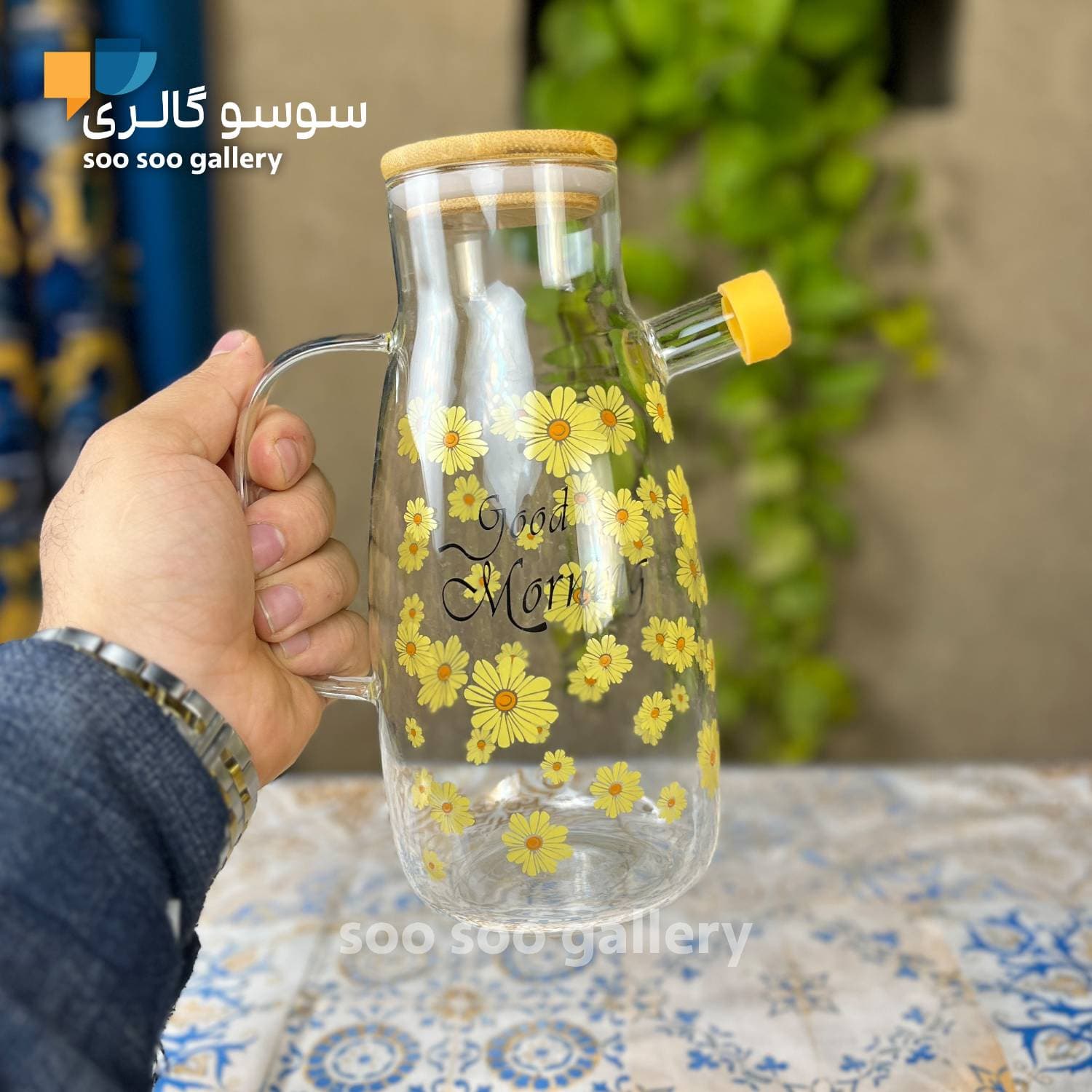 ظرف روغن گلدار پیرکس 1000 میلی لیتر — تصویر ۳