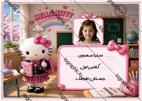 دانلود برچسب اسم و فامیل طرح پوستری کیتی (Hello Kitty) 🎀🐱 | فایل PSD کد:13916