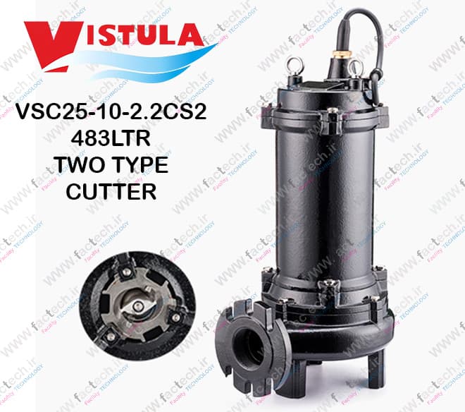 پمپ لجنکش صنعتی 3 اسب 2 اینچ 3 فاز 18 متری ویستولا مدل VGM3-R250P مدل فنی VSC25-10-2.2CST