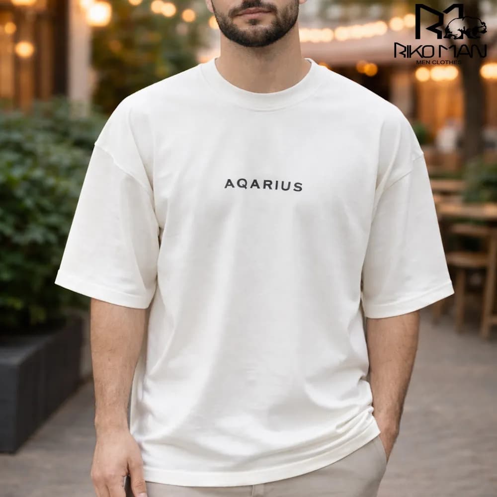 تیشرت مردانه یقه گرد AQARIUS پارچه ماکان پنبه رنگ سفید برند ریکومن کد ۵۵۷۳۳۸