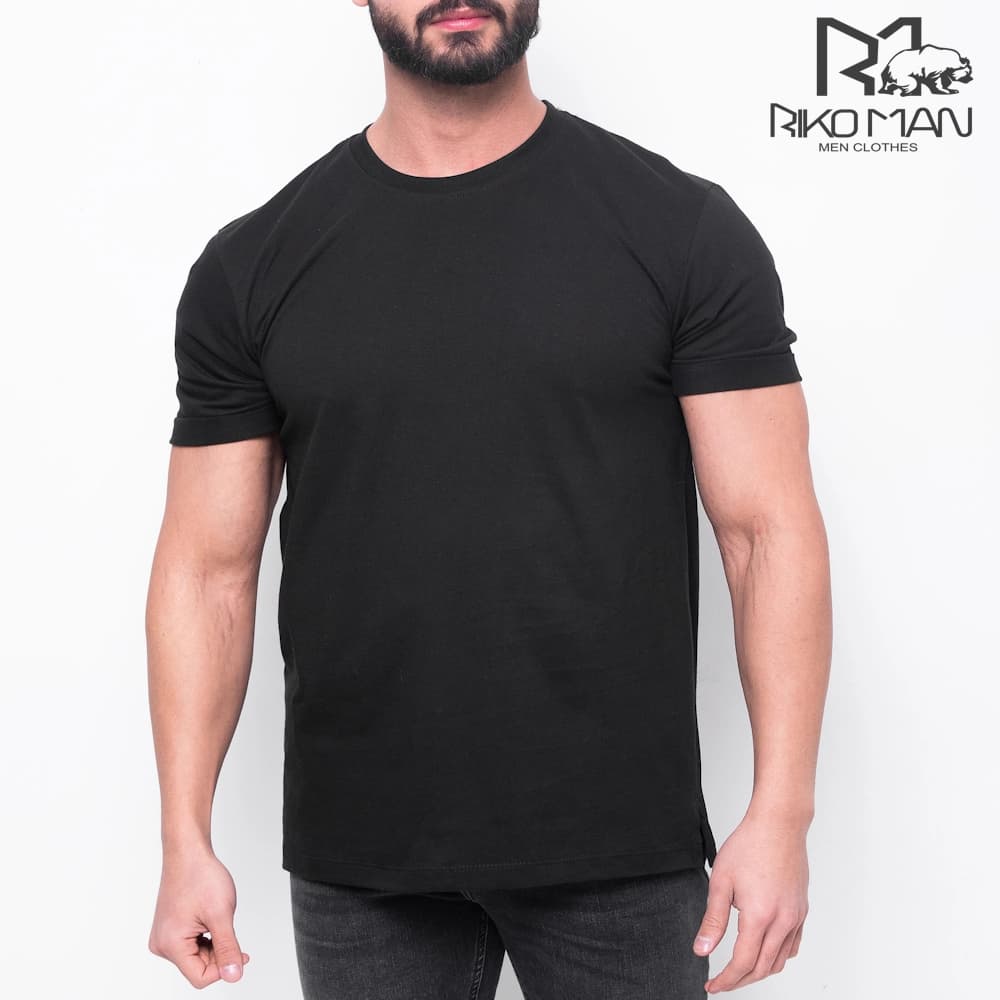 تیشرت مردانه یقه گرد آستین پاکتی رنگ مشکی کد ۷۱۰