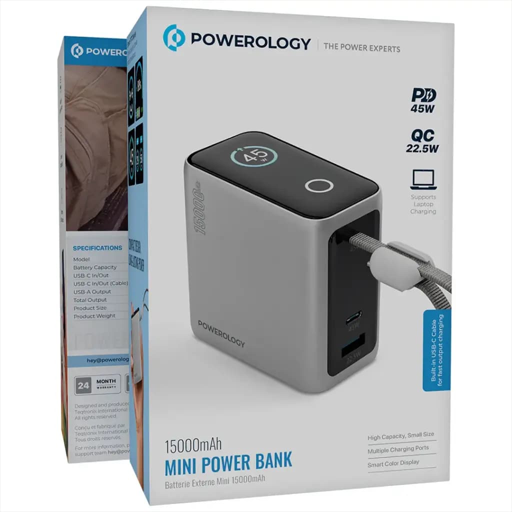 پاوربانک 45 وات پاورولوژی ظرفیت 15000 میلی‌آمپر مدل Mini Power Bank — تصویر ۶