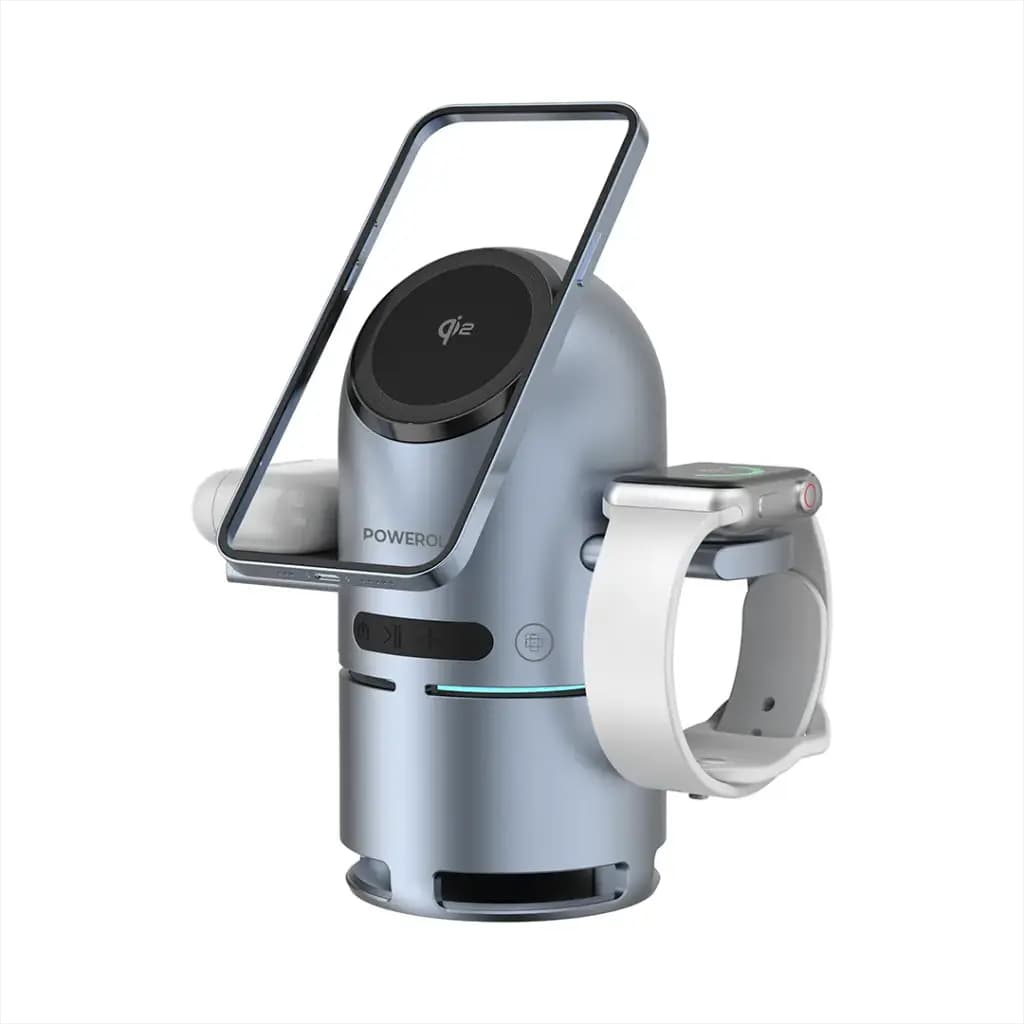شارژر وایرلس و اسپیکر بلوتوث پاورولوژی مدل Powerology Qi2 Speaker Charge Station PWCUQC039 — تصویر ۲