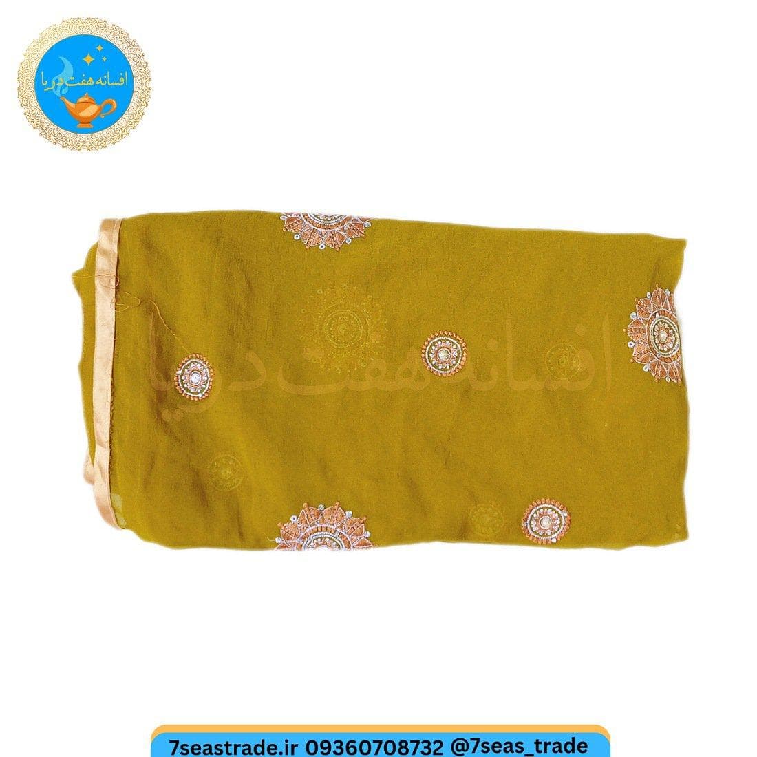 شال هندی رومیزی رنگ سبز مغز پسته ای گرم گلدوزی اندازه ۹۰×۲۰۰ [استوک وارداتی] ایراد ها : پولک ریخته