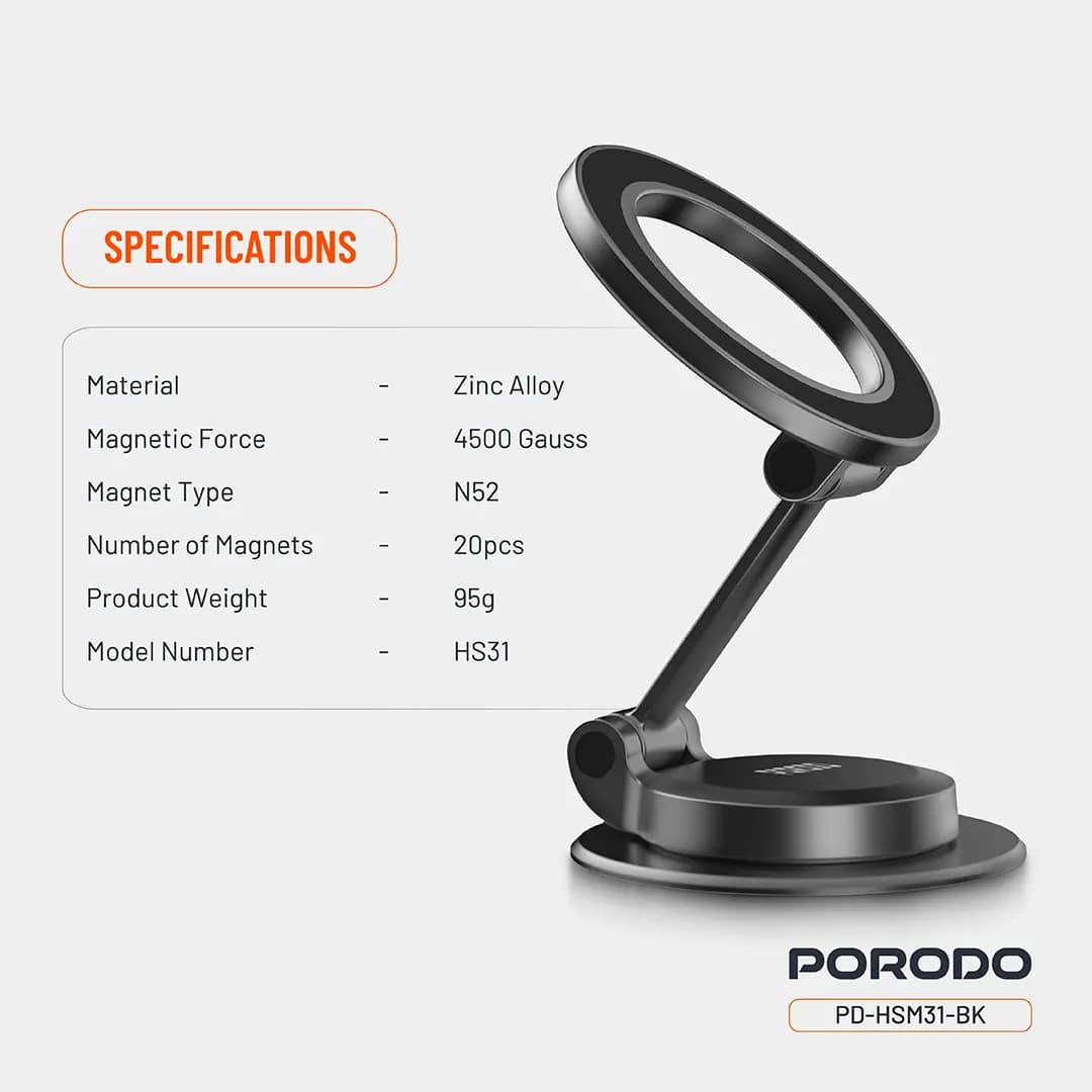 هولدر مگ سیف پرودو با مگنت های N52 مدل (PD-HSM31) Porodo Maglock Magsafe Phone Mount — تصویر ۶