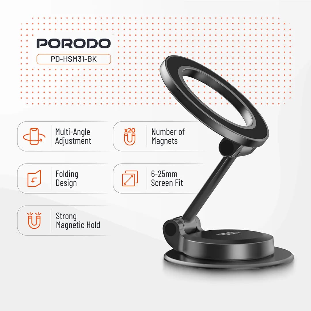 هولدر مگ سیف پرودو با مگنت های N52 مدل (PD-HSM31) Porodo Maglock Magsafe Phone Mount — تصویر ۸