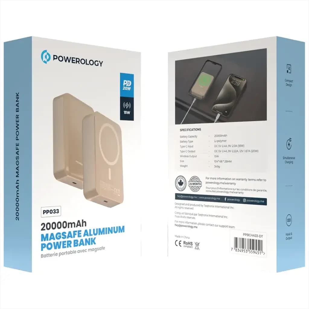 پاوربانک 20000 میلی آمپر مگ سیف پاورولوژی Powerology 20000mAh 20W PD & 15W MagSafe PPBCHA33 — تصویر ۴