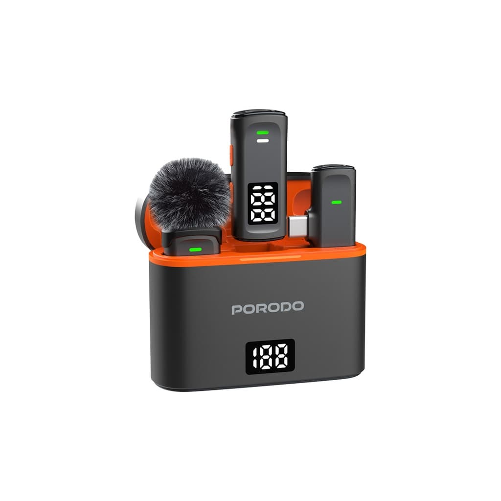 میکروفون بی سیم دو فرستنده پرودو Porodo Lavalier Microphones PD-WCDMIC-BK