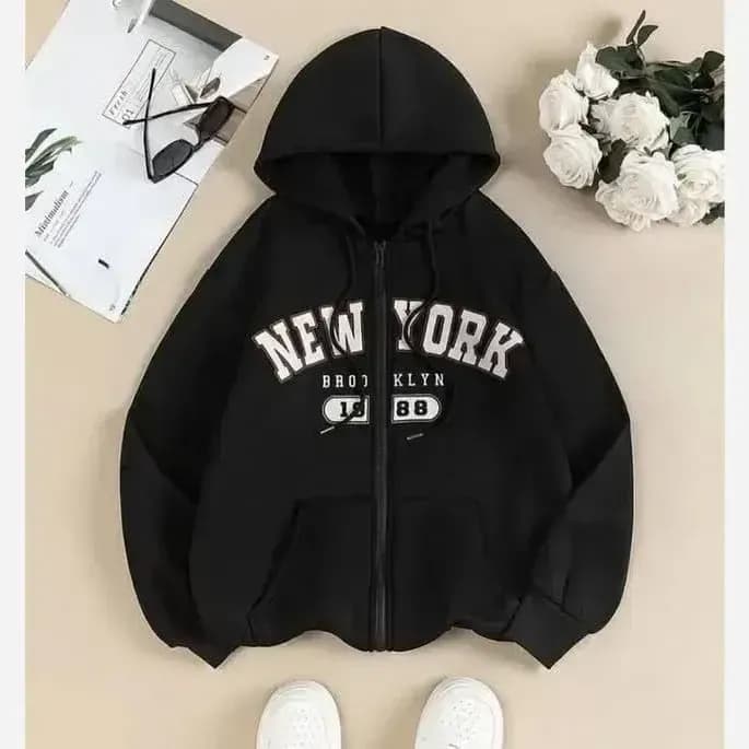 سویشرت دورس تو کرکی طرح NY رنگ مشکی سایز فری 36 تا 44