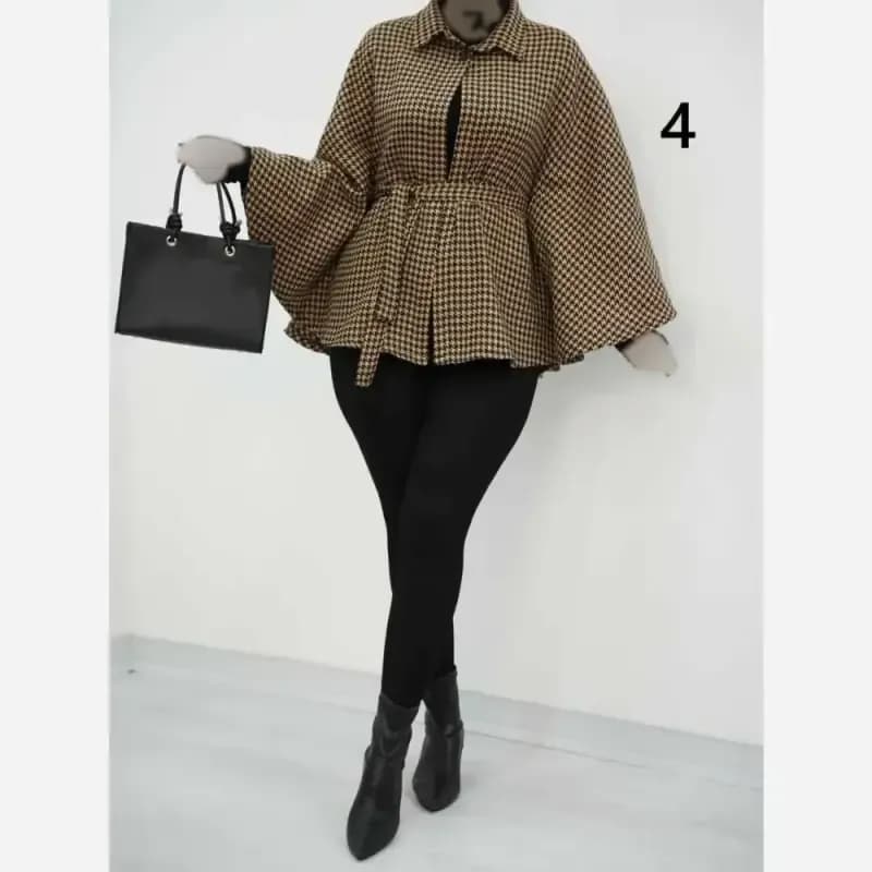 شنل آیلار توییت پشمی پیچازی فری سایز 38 تا 50 کمربنددار — تصویر ۳