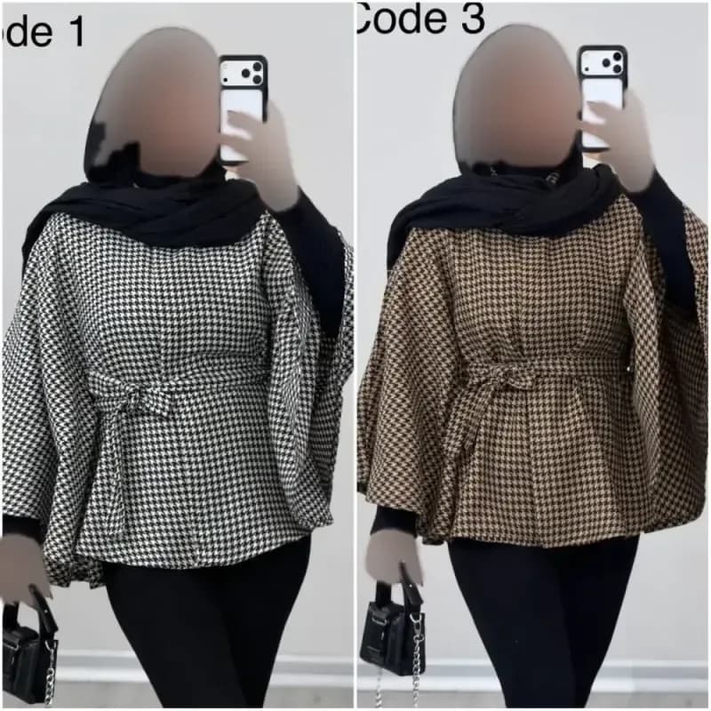 شنل آیلار توییت پشمی پیچازی فری سایز 38 تا 50 کمربنددار — تصویر ۵
