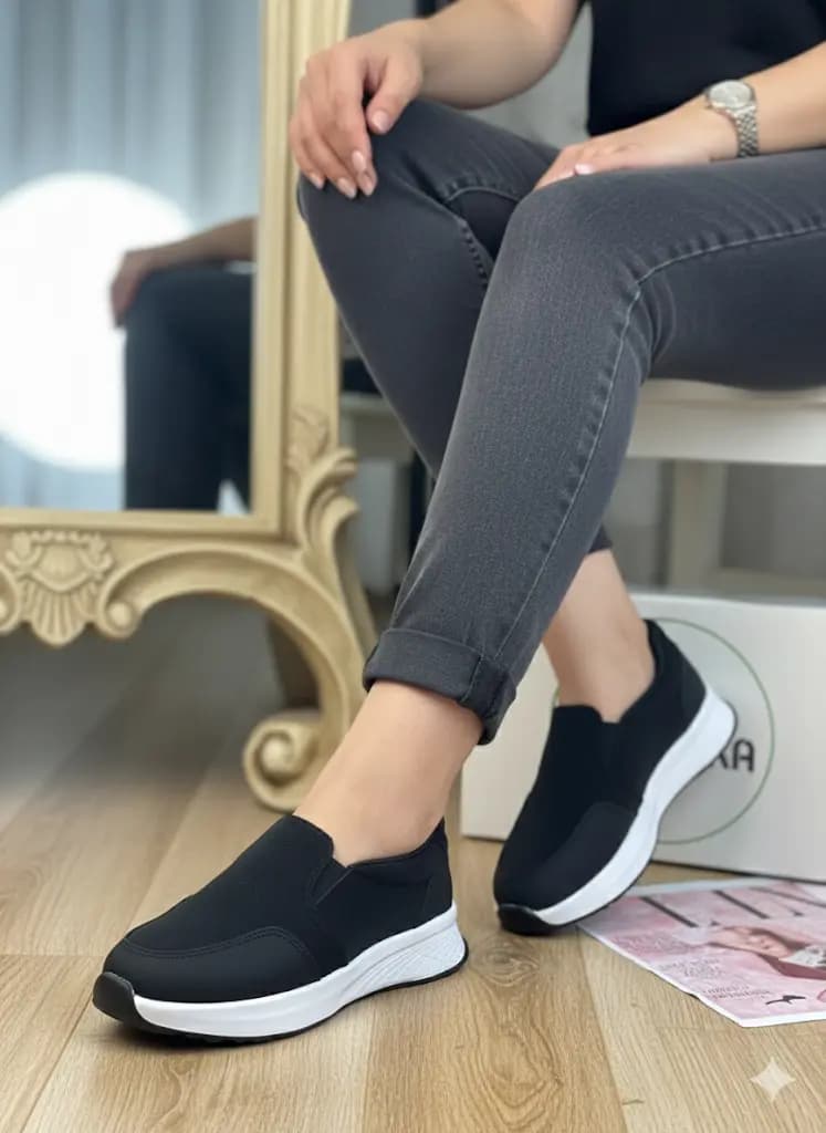 کفش کتونی زنانه ساده چرمی دو کش زیره پیو کد 27160 — تصویر ۳