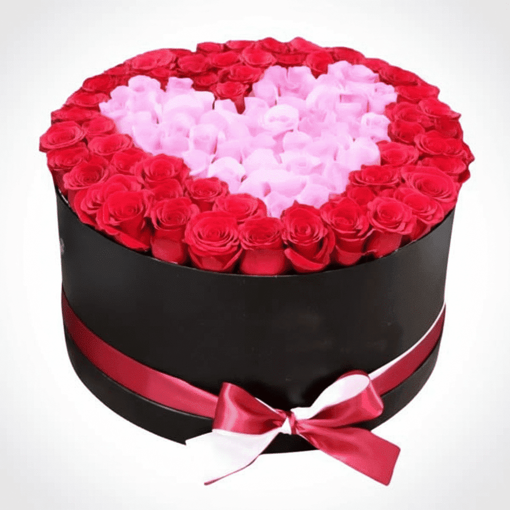 جعبه گل رز رمانتیک قرمز و صورتی کد37 (کویت) — تصویر ۴