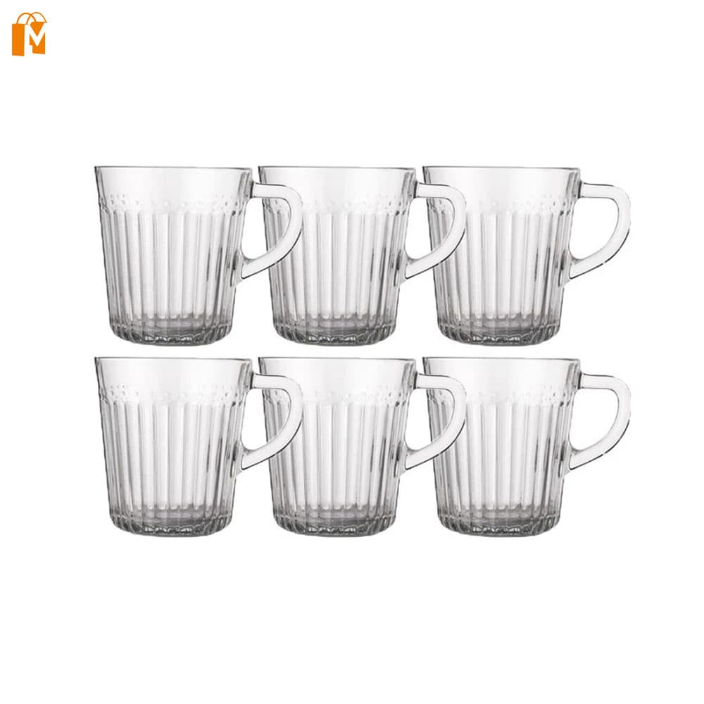 لیوان شیشه ای دسته دار شیار دار لیمون مدل 280 سی سی