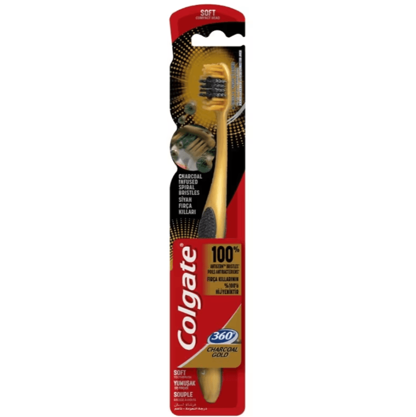 مسواک نرم ذغالی کلگیت 360 درجه گلد Colgate 360 Charcoal Gold