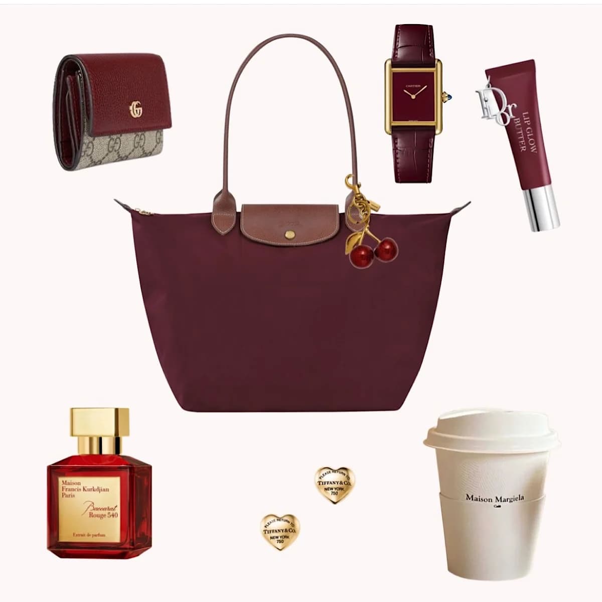 کیف لانگ چمپ (‏longchamp bag le pliage burgundy) — تصویر ۴