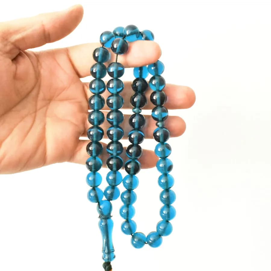 تسبیح سندلوس 51 دانه اصل بودار گرد آبی خوشرنگ شماره 10 کد 1237 آقابزرگ — تصویر ۳
